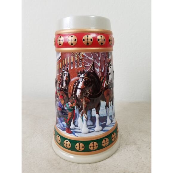 Budweiser Beer Stein Mug Hometown Holiday 1993 Handcrafted 7" Brazil Ceramarte - Picture 4 of 12